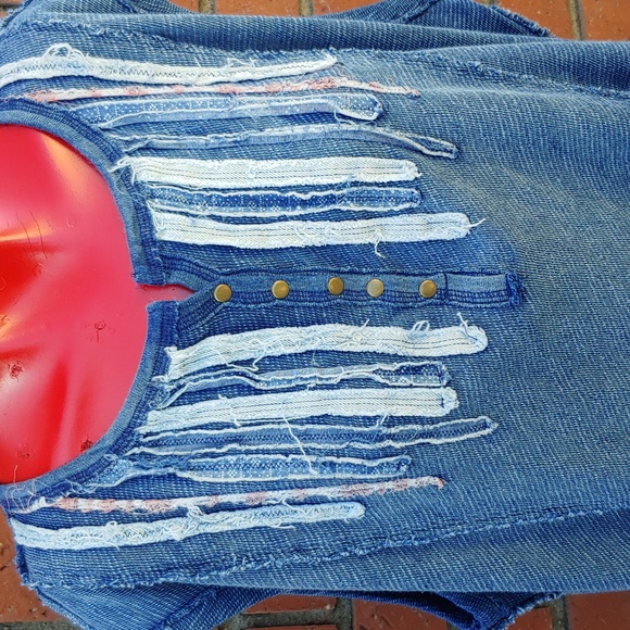 Free People Oversize Sleeveless Denim Color Knit Top by We The Free line XS - Picture 3 of 13